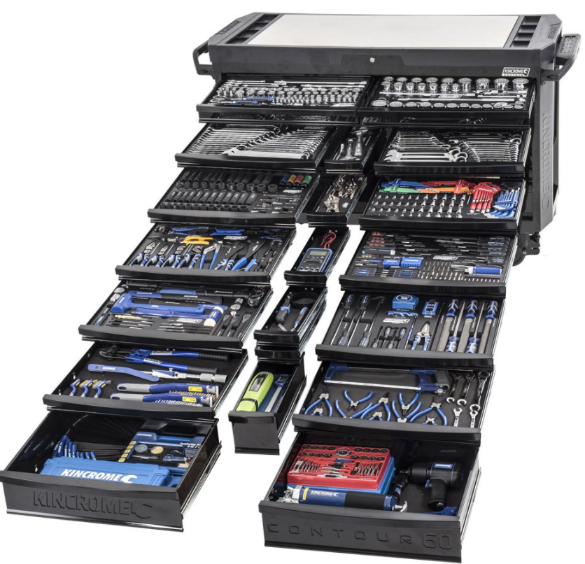 KINCROME CONTOUR TOOL TROLLEY KIT 674 PIECE BLACK W/ BONUS TOOL CHESTS